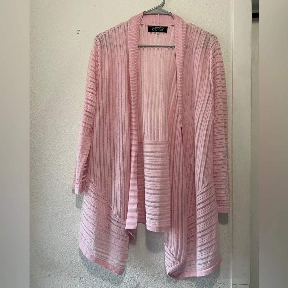 Kasper Blush Pink Striped Cardigan